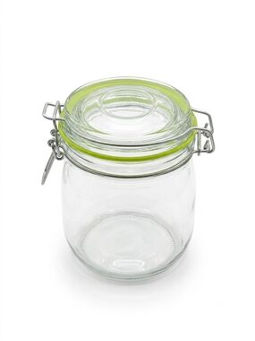 5.5" Clear Glass Hermetic Storage Jar Lime Green Gasket Flip Top, NWOT
